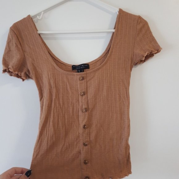 Beige Button Up Tee - Picture 2 of 2